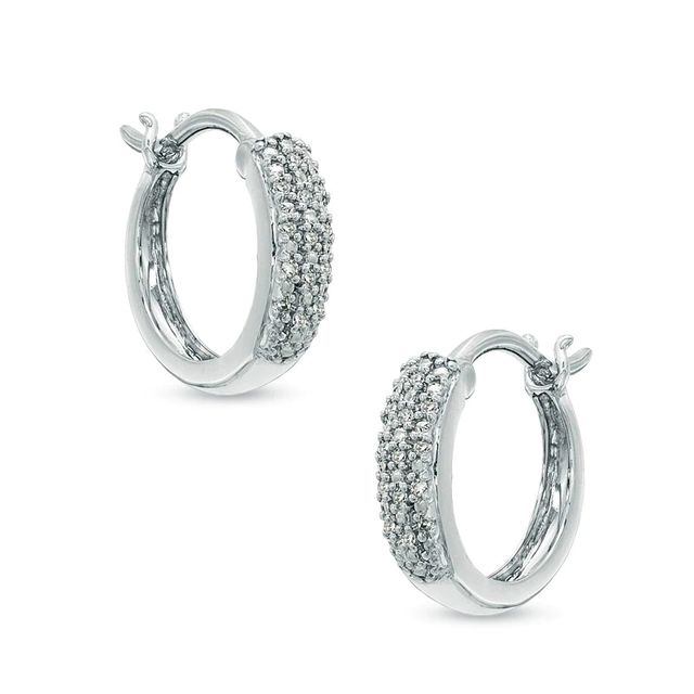 0.09 CT. T.W. Diamond Triple Row Hoop Earrings in Sterling Silver|Peoples Jewellers