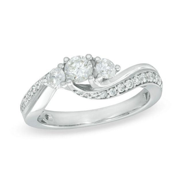 0.75 CT. T.W. Diamond Three Stone Swirl Engagement Ring in 14K White Gold|Peoples Jewellers