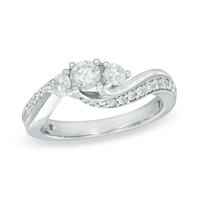 0.75 CT. T.W. Diamond Three Stone Swirl Engagement Ring in 14K White Gold