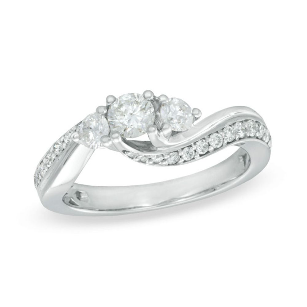 0.75 CT. T.W. Diamond Three Stone Swirl Engagement Ring in 14K White Gold|Peoples Jewellers