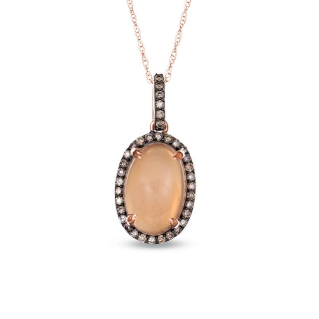 Oval Peach Moonstone and 0.14 CT. T.W. Enhanced Champagne Diamond Pendant in 10K Rose Gold|Peoples Jewellers