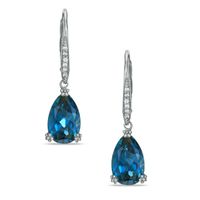 Pear-Shaped London Blue Topaz and Lab-Created White Sapphire Drop Earrings in Sterling Silver|Peoples Jewellers