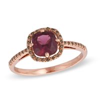 6.0mm Cushion-Cut Rhodolite Garnet and 0.11 CT. T.W. Champagne Diamond Ring in 10K Rose Gold|Peoples Jewellers