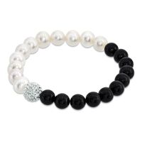 8.0 - 9.0mm Freshwater Pearl, Onyx and Crystal Bead Bracelet - 7.25"|Peoples Jewellers