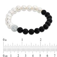 8.0 - 9.0mm Freshwater Pearl, Onyx and Crystal Bead Bracelet - 7.25"|Peoples Jewellers