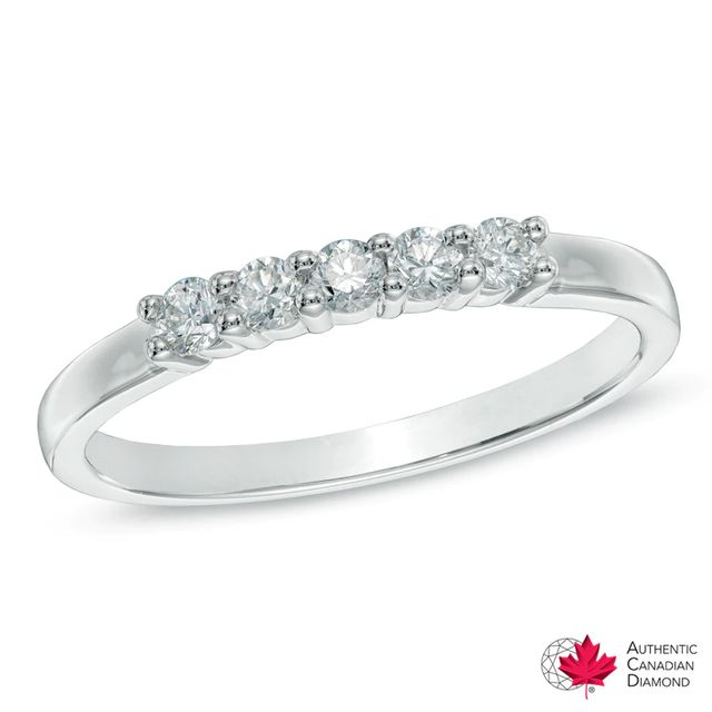 0.25 CT. T.W. Certified Canadian Diamond Five Stone Anniversary Band in 14K White Gold (I/I2)|Peoples Jewellers