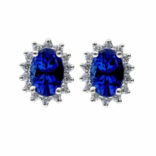Oval Tanzanite and 0.35 CT. T.W. Diamond Stud Earrings in 10K White Gold|Peoples Jewellers