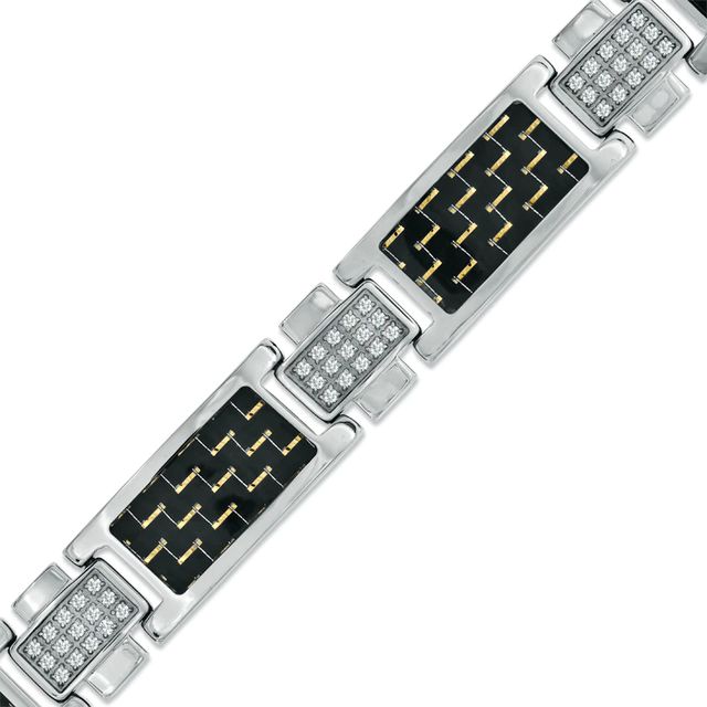 Men's 0.40 CT. T.W. Diamond Carbon Fibre Bracelet in Stainless Steel - 8.5"|Peoples Jewellers
