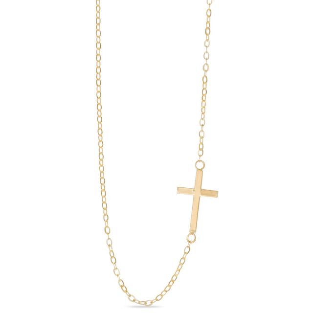 Sideways Cross Necklace in 10K Gold - 16"|Peoples Jewellers