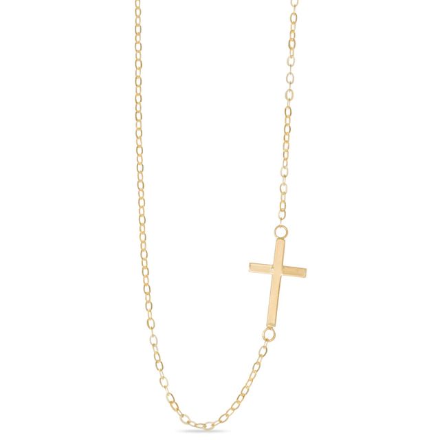 Sideways Cross Necklace in 10K Gold - 16"