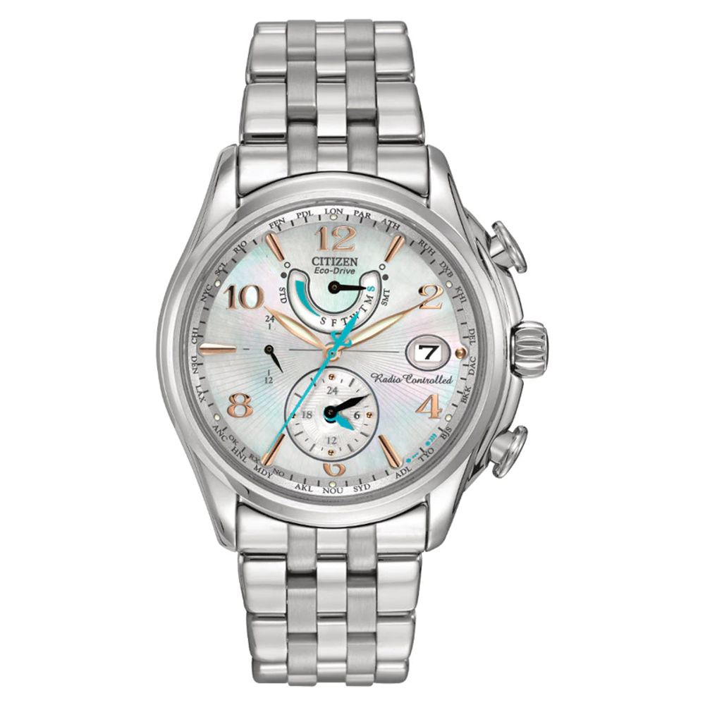 Ladies' Citizen Eco-Drive® World Time A-T Chronograph Watch with Mother-of-Pearl Dial (Model: FC0000-59D)|Peoples Jewellers
