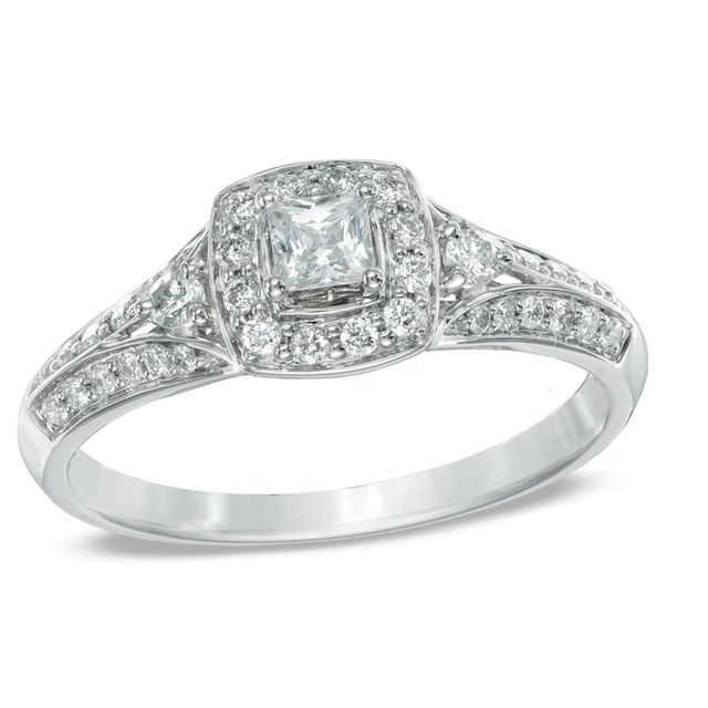 0.50 CT. T.W. Princess-Cut Diamond Frame Engagement Ring in 14K White Gold|Peoples Jewellers