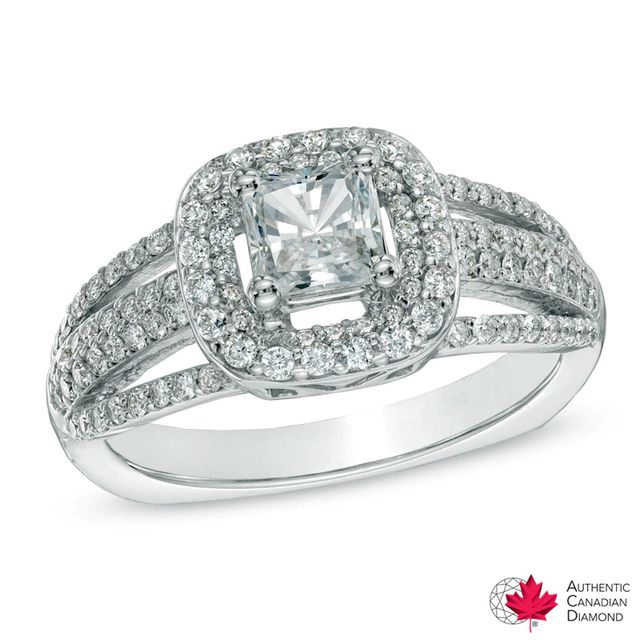 1.00 CT. T.W. Certified Canadian Princess-Cut Diamond Frame Split Shank Ring in 14K White Gold (I/I1)