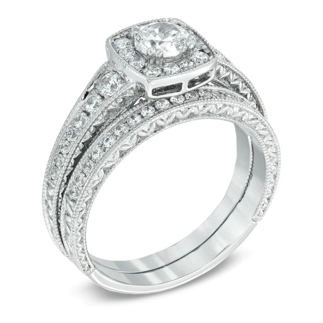 Celebration Canadian Ideal 0.95 CT. T.W. Certified Diamond Vintage-Style Bridal Set in 14K White Gold (I/I1)|Peoples Jewellers