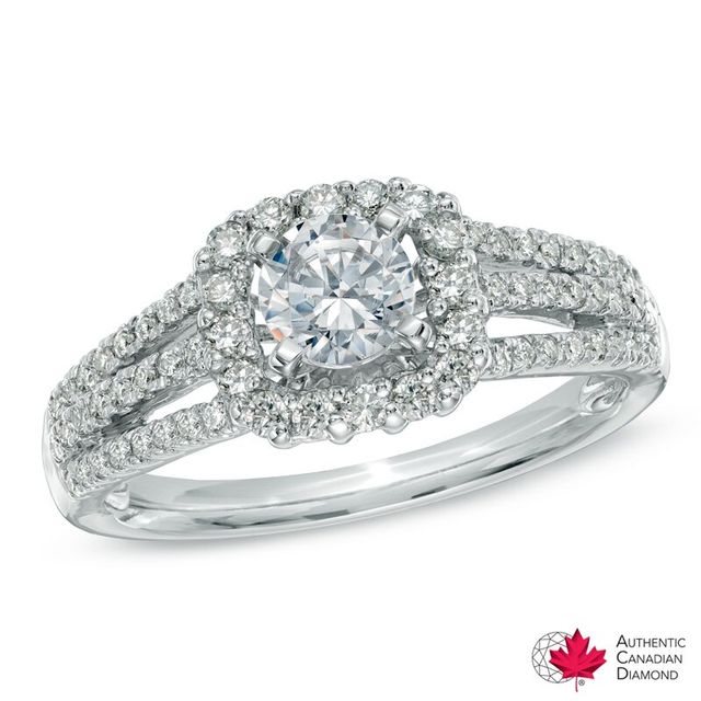 1.00 CT. T.W. Certified Canadian Diamond Split Shank Engagement Ring in 14K White Gold (I/I1)|Peoples Jewellers