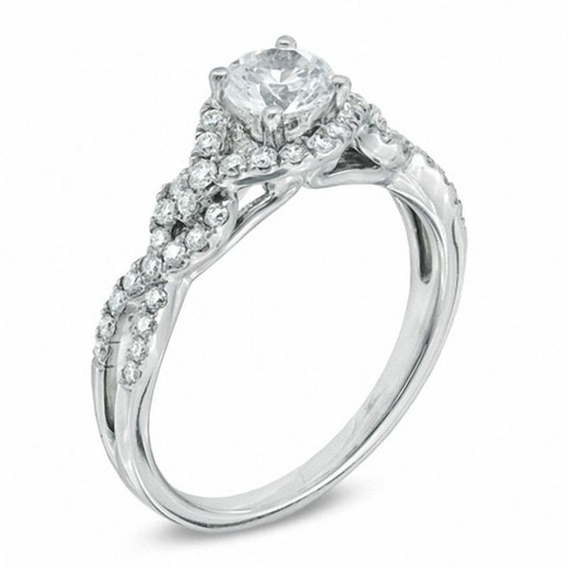 Celebration Canadian Lux® 0.78 CT. T.W. Certified Diamond Twist Engagement Ring in 18K White Gold (I/SI2)|Peoples Jewellers