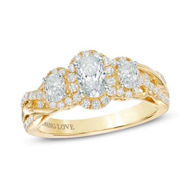 Vera Wang Love Collection 0.95 CT. T.W. Oval Diamond Three Stone Engagement Ring in 14K Gold|Peoples Jewellers