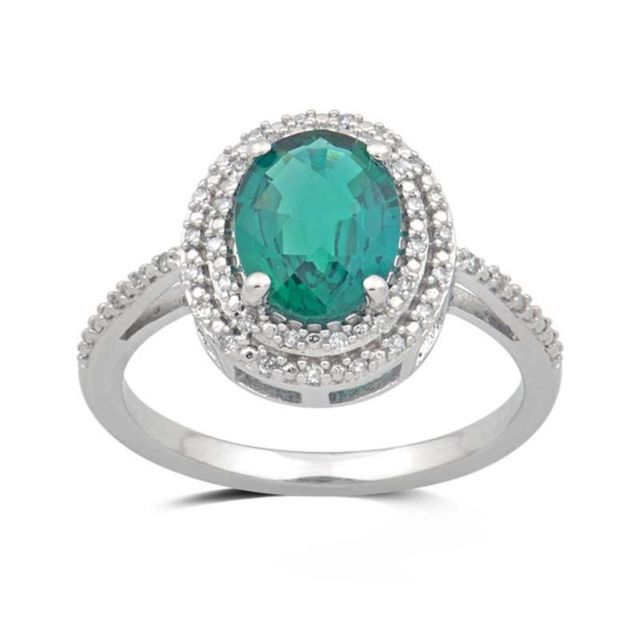 Oval Lab-Created Emerald and 0.12 CT. T.W. Diamond Ring in 10K White Gold|Peoples Jewellers
