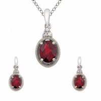 Oval Garnet and Lab-Created White Sapphire Pendant and Earrings Set in Sterling Silver|Peoples Jewellers