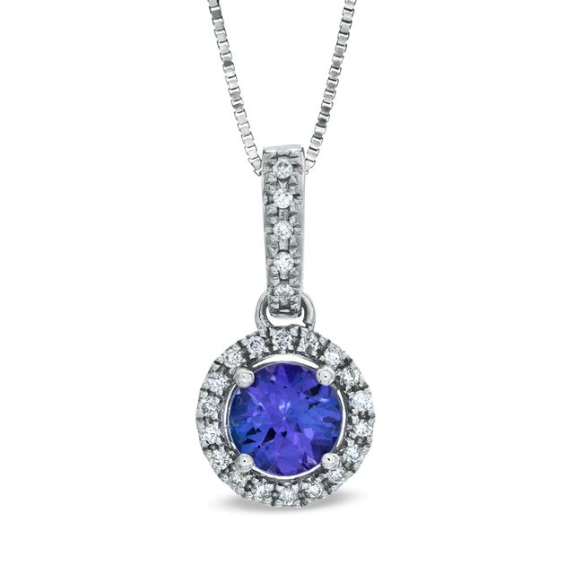 5.5mm Tanzanite and Diamond Accent Pendant in 14K White Gold