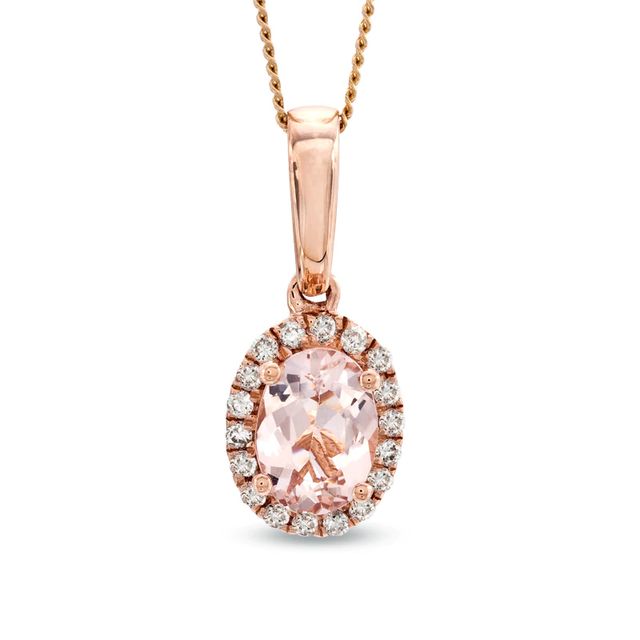 Oval Morganite and 0.09 CT. T.W. Diamond Frame Pendant in 10K Rose Gold|Peoples Jewellers