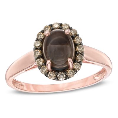 Oval Smoky Quartz and 0.24 CT. T.W. Enhanced Champagne Diamond Ring in 10K Rose Gold|Peoples Jewellers