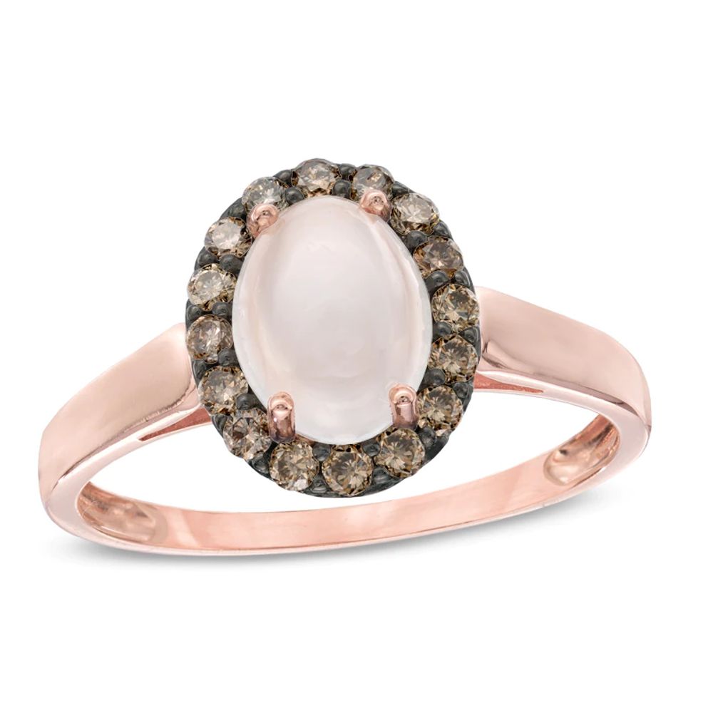 Oval Moonstone and 0.24 CT. T.W. Enhanced Champagne Diamond Ring in 10K Rose Gold|Peoples Jewellers