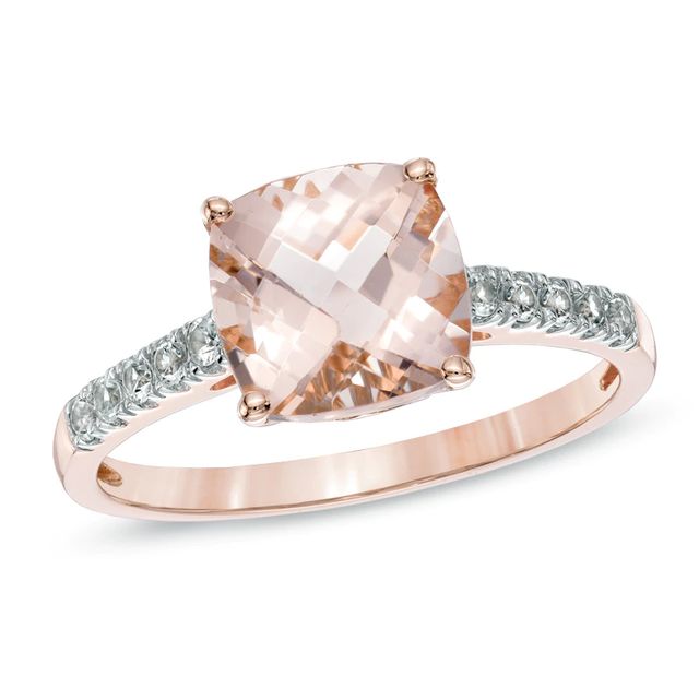8.0mm Cushion-Cut Morganite and Diamond Accent Ring in 10K Rose Gold|Peoples Jewellers