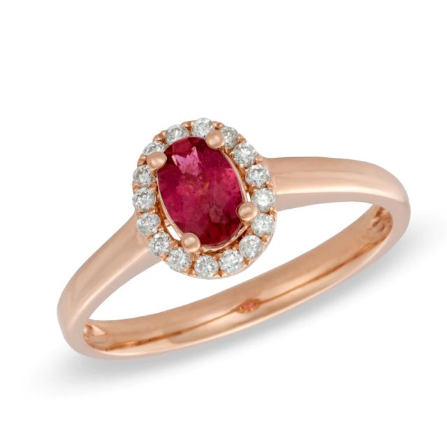 Oval Rubellite and 0.09 CT. T.W. Diamond Frame Ring in 10K Rose Gold|Peoples Jewellers