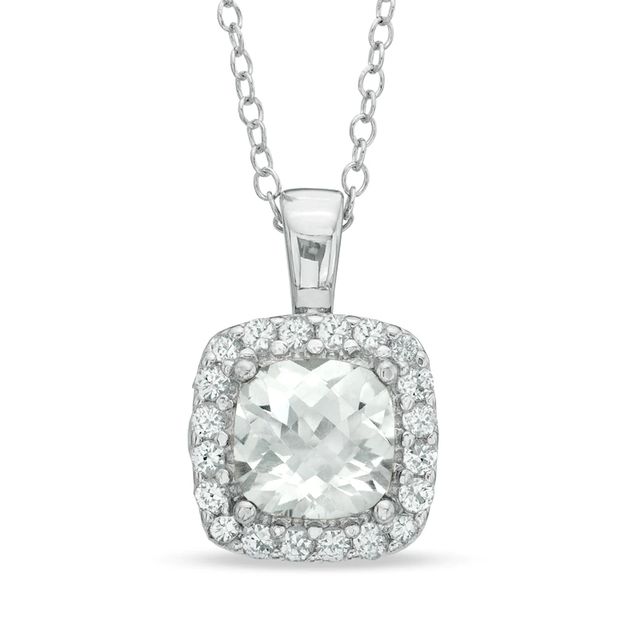 7.0mm Cushion-Cut Lab-Created White Sapphire Frame Pendant in Sterling Silver|Peoples Jewellers