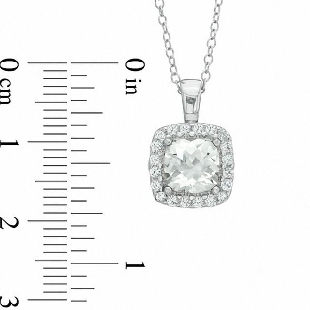 7.0mm Cushion-Cut Lab-Created White Sapphire Frame Pendant in Sterling Silver|Peoples Jewellers