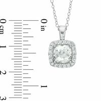 7.0mm Cushion-Cut Lab-Created White Sapphire Frame Pendant in Sterling Silver|Peoples Jewellers