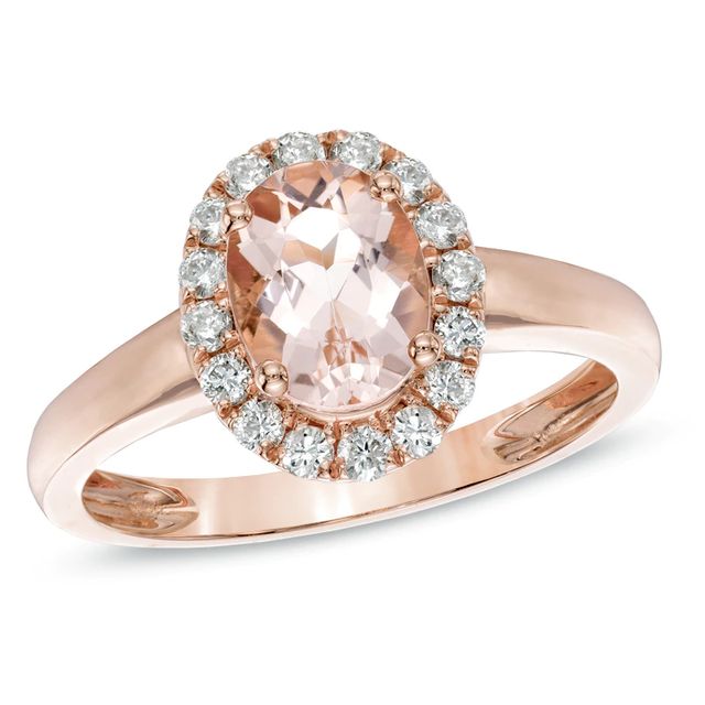 Oval Morganite and 0.11 CT. T.W. Diamond Frame Split Shank Ring in 10K Rose Gold|Peoples Jewellers