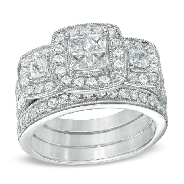 1.50 CT. T.W. Princess-Cut Quad Diamond Three Piece Bridal Set in 14K White Gold|Peoples Jewellers