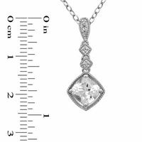 7.0mm Cushion-Cut Lab-Created White Sapphire Pendant and Earrings Set in Sterling Silver|Peoples Jewellers