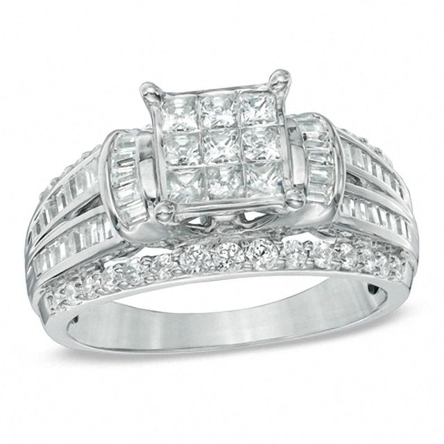 1.25 CT. T.W. Princess-Cut Composite Diamond Collar Engagement Ring in 10K White Gold