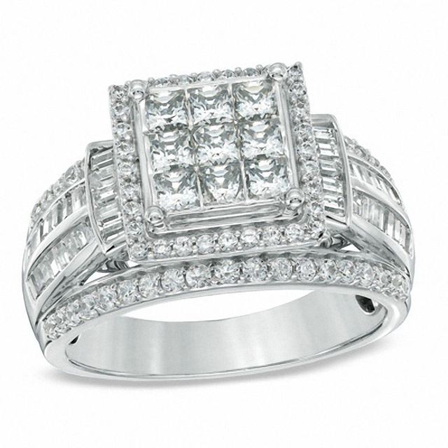 1.25 CT. T.W. Princess-Cut Composite Diamond Frame Engagement Ring in 10K Gold|Peoples Jewellers