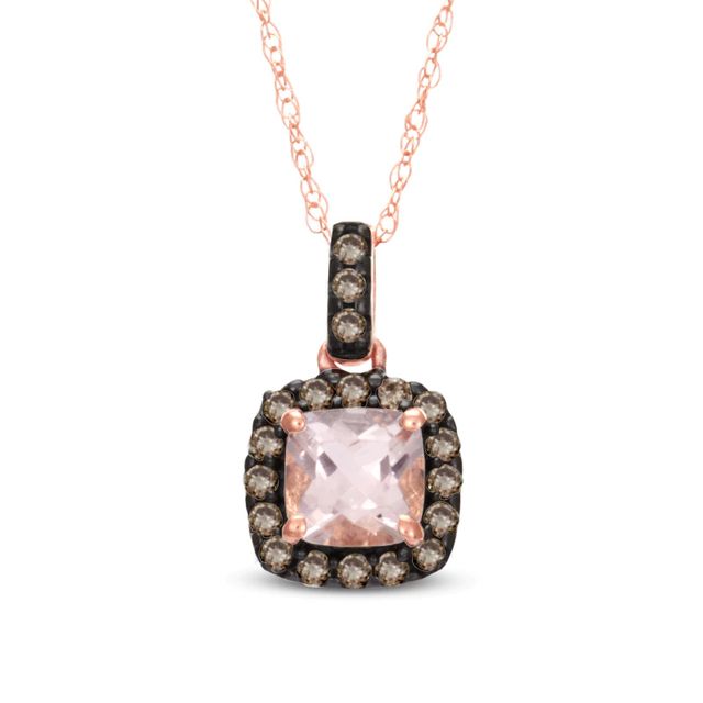 5.0mm Cushion-Cut Morganite and 0.13 CT. T.W. Enhanced Champagne Diamond Pendant in 10K Rose Gold