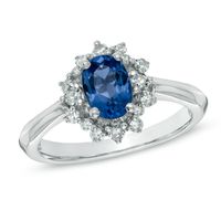 Oval Blue Sapphire and 0.12 CT. T.W. Diamond Ring in 10K White Gold|Peoples Jewellers