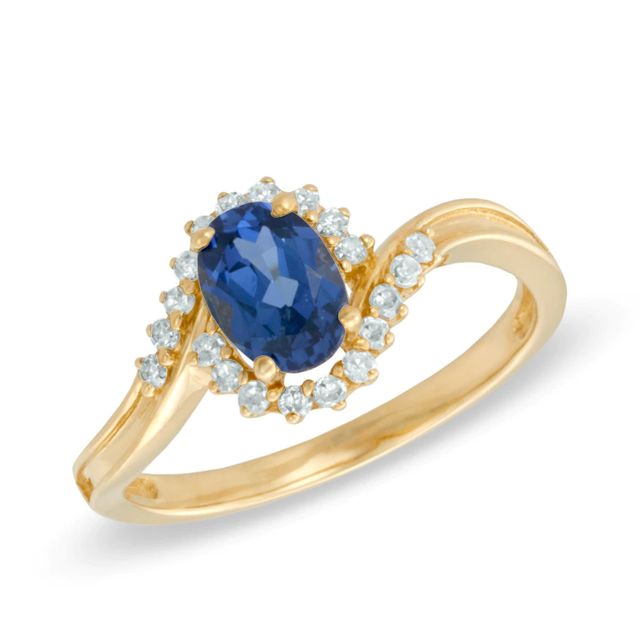 Lab-Created Blue Sapphire and 0.16 CT. T.W. Diamond Ring in 10K Gold|Peoples Jewellers