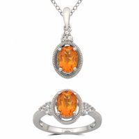 Oval Citrine and Lab-Created White Sapphire Pendant and Ring Set in Sterling Silver - Size 7|Peoples Jewellers