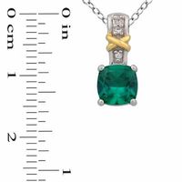 Cushion-Cut Lab-Created Emerald and White Sapphire Pendant and Ring Set in Sterling Silver and 14K Gold Plate - Size 7|Peoples Jewellers