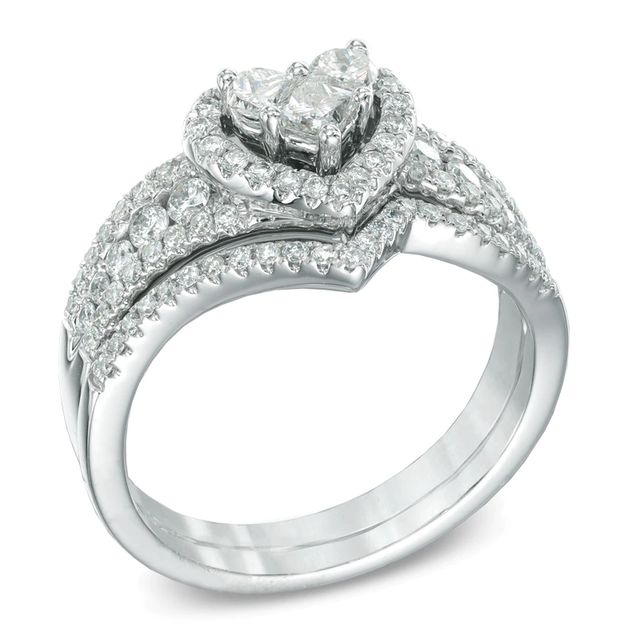 0.87 CT. T.W. Diamond Cluster Heart Bridal Set in 10K White Gold|Peoples Jewellers