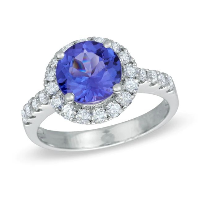 8.0mm Tanzanite and 0.58 CT. T.W. Diamond Frame Ring in 14K White Gold|Peoples Jewellers