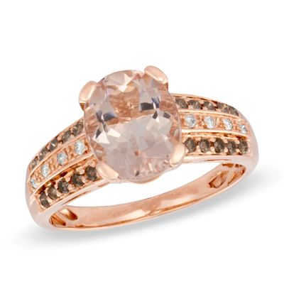 Oval Morganite and 0.22 CT. T.W. Enhanced Champagne and White Diamond Ring in 10K Rose Gold|Peoples Jewellers