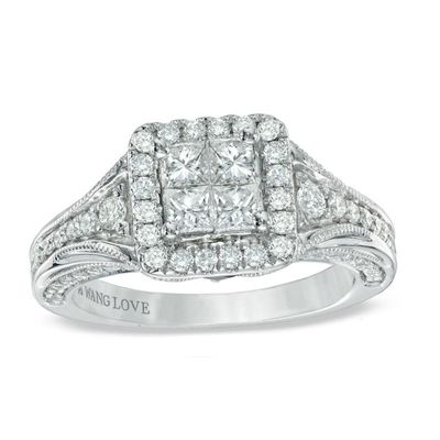 Vera Wang Love Collection 0.95 CT. T.W. Princess-Cut Quad Diamond Engagement Ring in 14K White Gold|Peoples Jewellers
