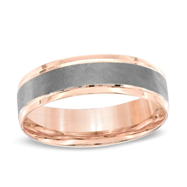 Men's 6.0mm Comfort Fit Wedding Band in 10K Rose Gold with Charcoal Rhodium - Size 10|Peoples Jewellers