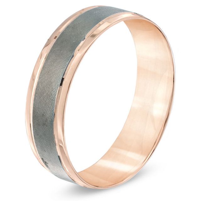 Men's 6.0mm Comfort Fit Wedding Band in 10K Rose Gold with Charcoal Rhodium - Size 10|Peoples Jewellers