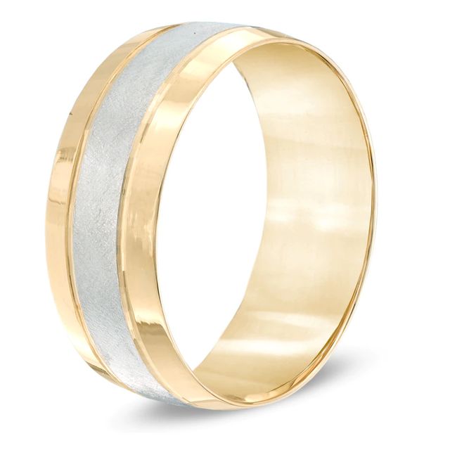 Men's 8.0mm Satin Centre Comfort Fit Wedding Band in 10K Two-Tone Gold|Peoples Jewellers