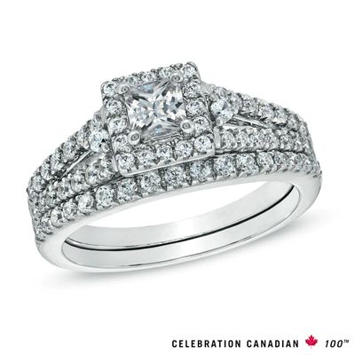 Celebration Canadian Lux® 1.00 CT. T.W. Certified Diamond Frame Bridal Set in 18K White Gold (I/SI2)|Peoples Jewellers